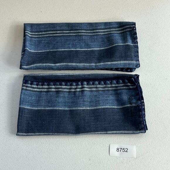 Iza Silva Indigo Blue Stripe Table Napkins Set of 2 Linen Blend 20" x 21" - Picture 9 of 9